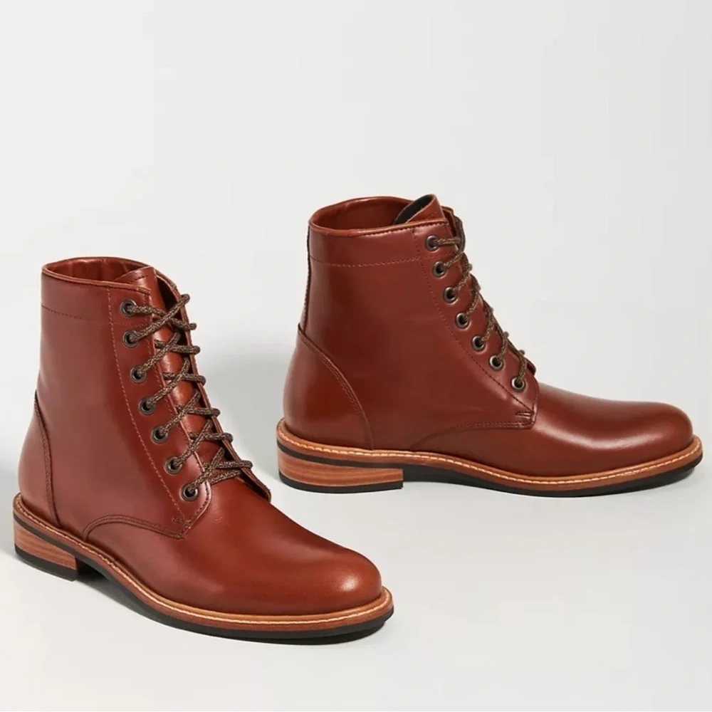 Nisolo Amalia All Weather Leather Combat Boots Brandy Size 6.5 NEW